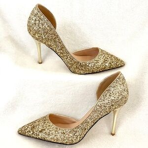 Gold  All Over Glitter D’Orsay  Stiletto High Heel Shoes Size 39